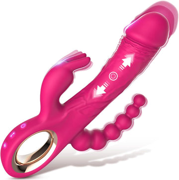 LuvanaX - Thrusting Rabbit Vibrator Sex Toy, Realistic Thrusting Dildo with Different Powerful Speeds, Circle Handle & Anal Bead Design for G Spot Anal Vaginal Nipple Stimulation, Adult Toy for Woman Pleasure