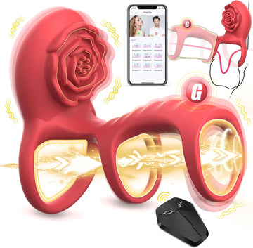 LuvanaX - Vibrating Cock Ring Rose Adult Sex Toys with Clitoral G Spot Stimulation