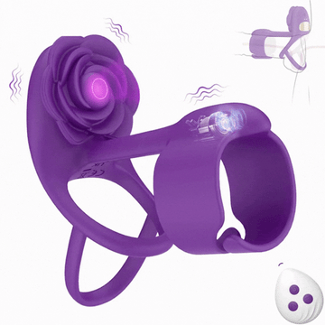 LuvanaX - 3 IN 1 Vibrating Rose Penis Ring with 10 Vibration