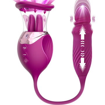 LuvanaX - Rose Sex Toy 4 In1 Tongue Licking Thrusting G Spot Vibrator Clitoral Nipple Sucker Pump Stimulator