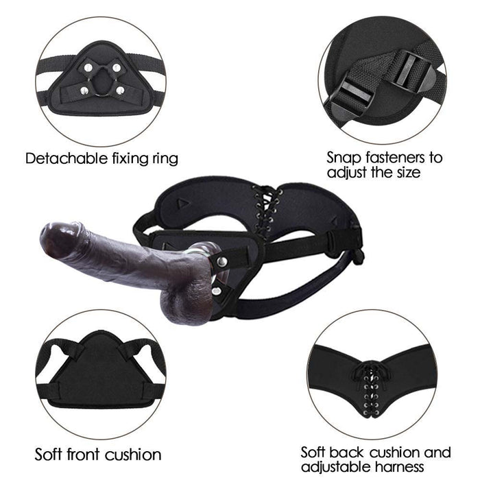 LuvanaX - Strap-on Dildo Realistic Silicone Dildo with Wearable Sex Harness for Couple Pegging Women Lesbian Sex Fun, 7.6'' (Black)
